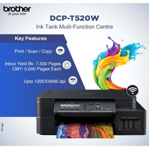 BROTHER DCP-T520W Wi-Fi + Tarayıcı + Fotokopi Renkli Çok Fonksiyonlu Tanklı Mürekkep Püskürtmeli Yazıcı