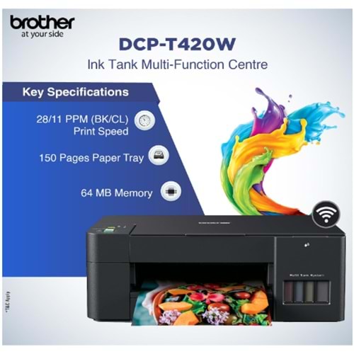BROTHER DCP-T420W Wi-Fi + Tarayıcı + Fotokopi Renkli Çok Fonksiyonlu Tanklı Mürekkep Püskürtmeli Yazıcı