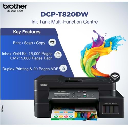 BROTHER DCP-T820DW Wi-Fi + Tarayıcı + Fotokopi Renkli Çok Fonksiyonlu Tanklı Mürekkep Püskürtmeli Dubleks Yazıcı